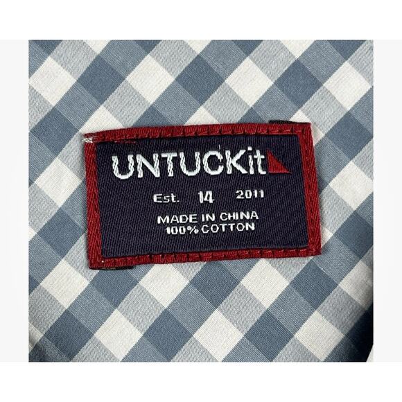 UNTUCKIT Crispo Gingham Button-Up Long Sleeve Shirt – Blue & White Size 14 - Picture 4 of 6
